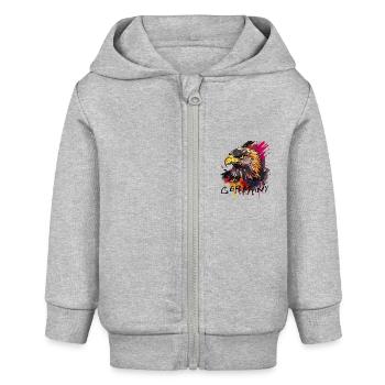 Eagle Germany Adlerkopf schwarz-rot-gold national - Baby Organic Kapuzenjacke Baby Connector von Stanley/Stella - Grau meliert - Vorne