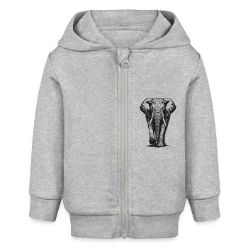 Elefant - Großwild, Stoßzahn, Elfenbein - Baby Organic Kapuzenjacke Baby Connector von Stanley/Stella - Grau meliert - Vorne