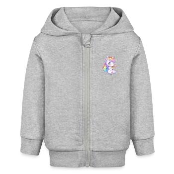 Petite licorne pour enfant, cadeau petite fille - Veste à capuche bébé bio Stanley/Stella - gris chiné - Devant