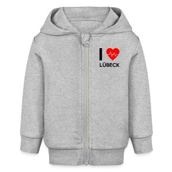 I Love Lübeck - Ich liebe Lübeck - Baby Organic Kapuzenjacke Baby Connector von Stanley/Stella - Grau meliert - Vorne