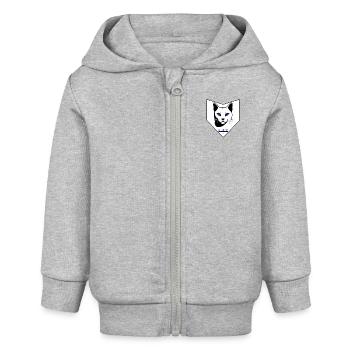 Schwarz-Weiß Katzenkopf -Indigo Augen mit CAT Text - Baby Organic Kapuzenjacke Baby Connector von Stanley/Stella - Grau meliert - Vorne