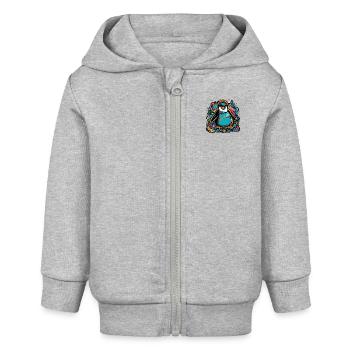Farbenfroher Pinguin - Baby Organic Kapuzenjacke Baby Connector von Stanley/Stella - Grau meliert - Vorne