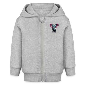 Farbenfroher Elefant - Baby Organic Kapuzenjacke Baby Connector von Stanley/Stella - Grau meliert - Vorne