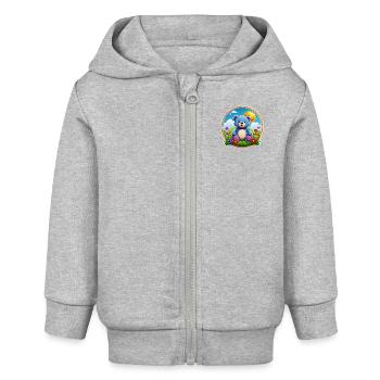 Süßer blauer Teddybär im Garten Sonne und Wolken - Baby Organic Kapuzenjacke Baby Connector von Stanley/Stella - Grau meliert - Vorne