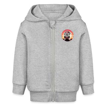 Hibou de Noël coloré drôle avec chapeau de Père Noël - Veste à capuche bébé bio Stanley/Stella - gris chiné - Devant