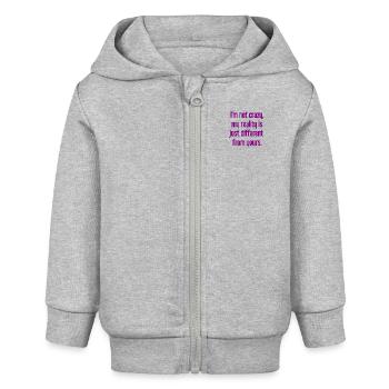 Ich bin nicht verrückt – meine Realität ist anders - Baby Organic Kapuzenjacke Baby Connector von Stanley/Stella - Grau meliert - Vorne