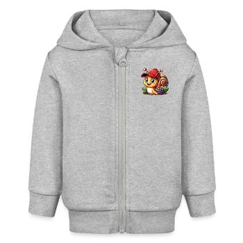 Petit escargot mignon avec casquette de baseball et raisins - Veste à capuche bébé bio Stanley/Stella - gris chiné - Devant