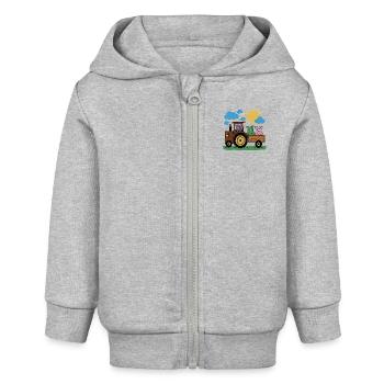 Three funny teddy bears ride the tractor - Baby Organic Zip-up Hoodie by Stanley/Stella - heather grey - Front