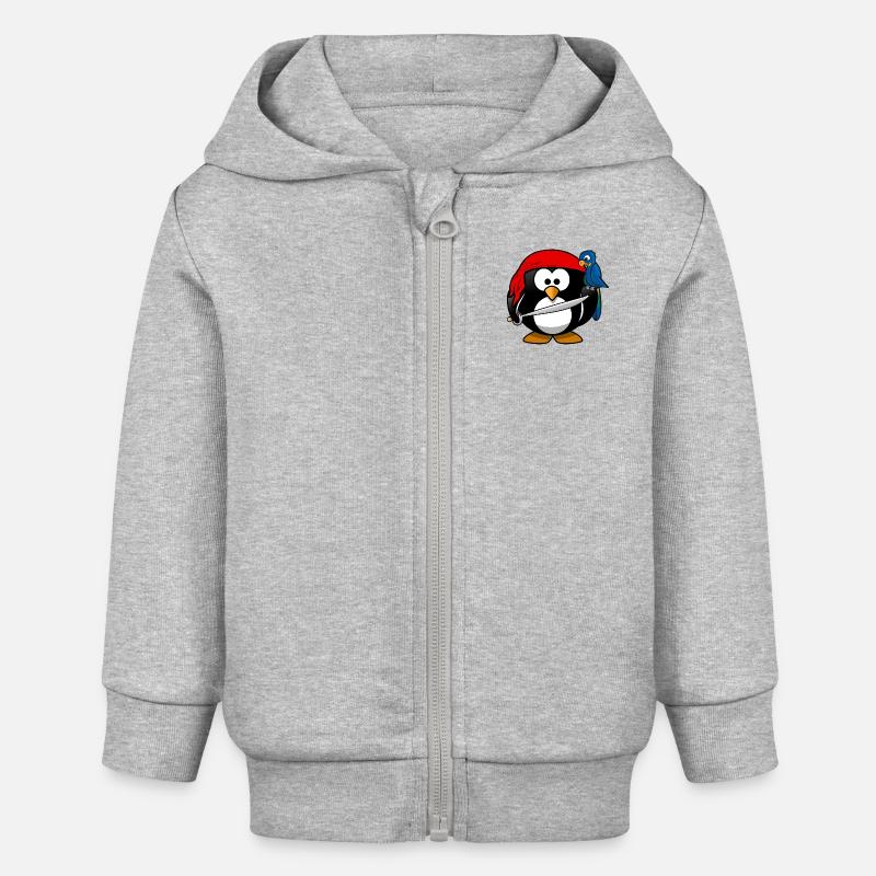 Pirate Penguin - Veste à capuche bébé bio Stanley/Stella - gris chiné