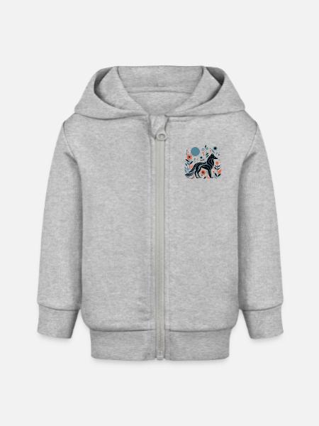 Loup floral - Veste à capuche bébé bio Stanley/Stella - gris chiné