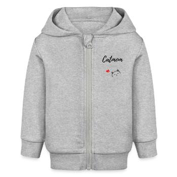 Catmom-Design mit Katze und Herzen - Baby Organic Kapuzenjacke Baby Connector von Stanley/Stella - Grau meliert - Vorne
