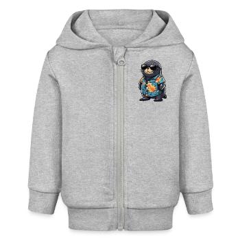 Robbe Tier Lustig Sommer - Baby Organic Kapuzenjacke Baby Connector von Stanley/Stella - Grau meliert - Vorne
