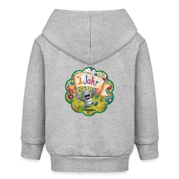 1 Jahr 1. Geburtstag Roboter auf Blumenwiese - Baby Organic Kapuzenjacke Baby Connector von Stanley/Stella - Grau meliert - Hinten