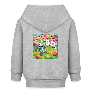 1 Jahr 1. Geburtstag Roboter auf Blumenwiese - Baby Organic Kapuzenjacke Baby Connector von Stanley/Stella - Grau meliert - Hinten