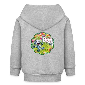 1 Jahr 1. Geburtstag Roboter auf Blumenwiese. Ein - Baby Organic Kapuzenjacke Baby Connector von Stanley/Stella - Grau meliert - Hinten