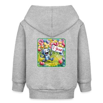 1 Jahr 1. Geburtstag Roboter auf Blumenwiese - Baby Organic Kapuzenjacke Baby Connector von Stanley/Stella - Grau meliert - Hinten