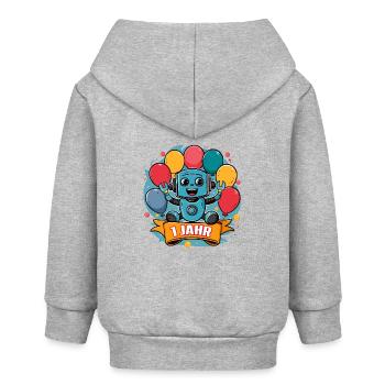 1 Jahr Kleiner Roboter mit bunten Luftballons - Baby Organic Kapuzenjacke Baby Connector von Stanley/Stella - Grau meliert - Hinten