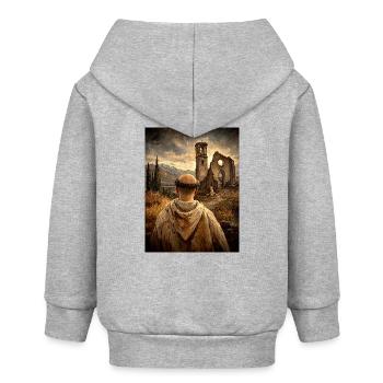 Mönch vor Ruinen bei Sonnenuntergang - Baby Organic Kapuzenjacke Baby Connector von Stanley/Stella - Grau meliert - Hinten