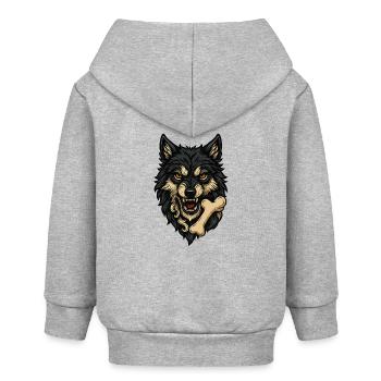 Wolfsangriff: Wolfskopf mit Knochen - Baby Organic Kapuzenjacke Baby Connector von Stanley/Stella - Grau meliert - Hinten