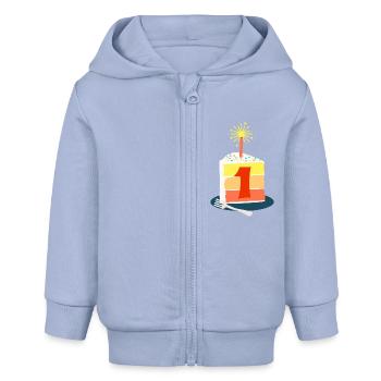 1st Birthday Baby Shirt & Bodysuit with Cake - Baby Organic Zip-up Hoodie by Stanley/Stella - sky - Front
