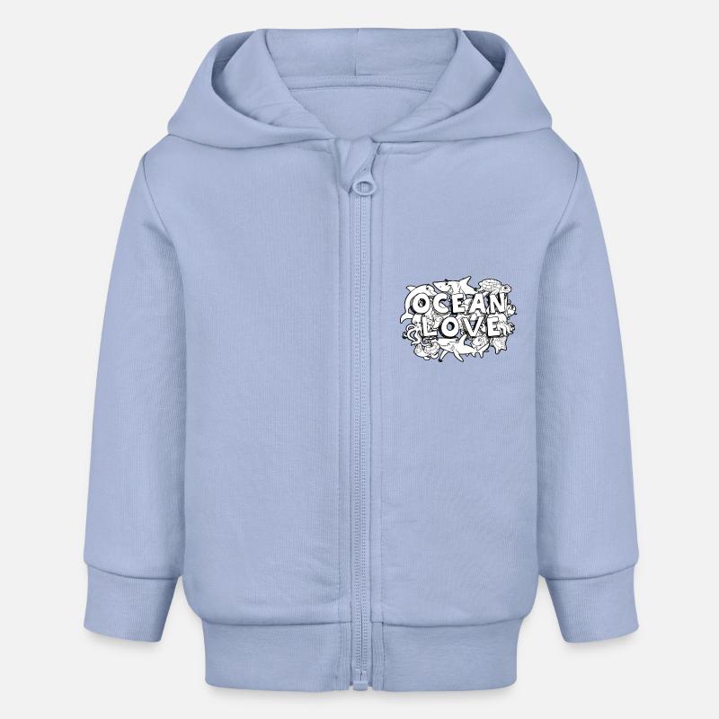 Doodle Art Ocean - Felpa con cappuccio con zip neonato bio di Stanley/Stella - cielo