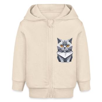 Chat British Shorthair Origami - Veste à capuche bébé bio Stanley/Stella - écru doux - Devant