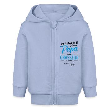 Papa chasseur - Veste à capuche bébé bio Stanley/Stella - ciel - Devant