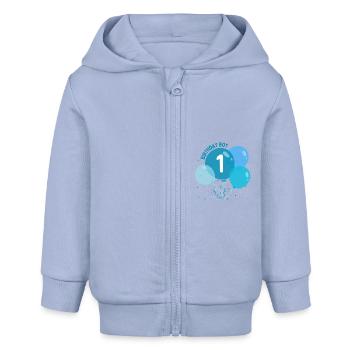 Birthday Boy 1. Geburtstag - Baby Organic Kapuzenjacke Baby Connector von Stanley/Stella - Sky - Vorne