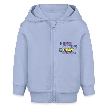 Eat, Sleep, Play, Replay - Gamer - Baby Organic Zip-up Hoodie by Stanley/Stella - sky - Front