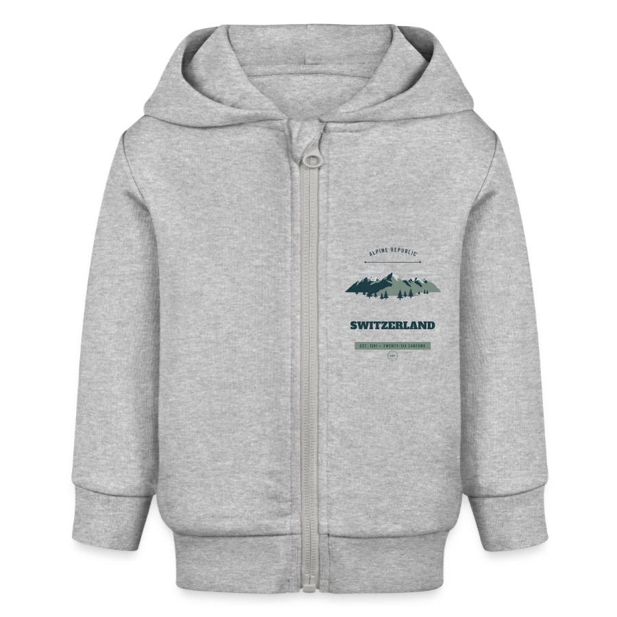Switzerland badge on a baby organic zip-up hoodie by stanley/stella, heather grey