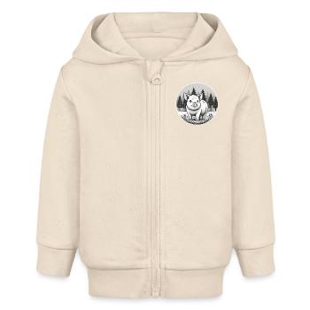 Rustic Pig Illustration in Forest - Baby Organic Zip-up Hoodie by Stanley/Stella - soft Ecru - Front