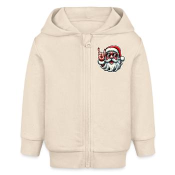 Rock On Santa Lustiges Weihnachtsdesign - Baby Organic Kapuzenjacke Baby Connector von Stanley/Stella - Natur - Vorne