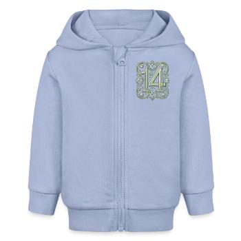 Design élégant orné numéro 14 - Veste à capuche bébé bio Stanley/Stella - ciel - Devant