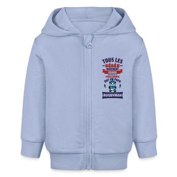 Bébé Papa rugbyman cadeau de naissance - Veste à capuche bébé bio Stanley/Stella - ciel - Devant