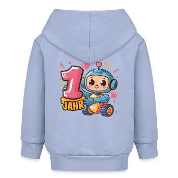 1 Jahr Kleiner Roboter Astronaut mit Zahl 1 - Baby Organic Kapuzenjacke Baby Connector von Stanley/Stella - Sky - Hinten