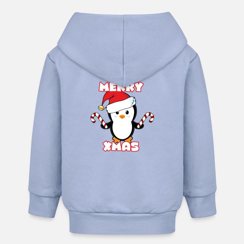 Pingouin de Noël - Veste à capuche bébé bio Stanley/Stella - ciel