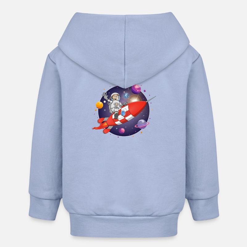 L’astronaute et la fusée rouge dans l’espace - Veste à capuche bébé bio Stanley/Stella - ciel