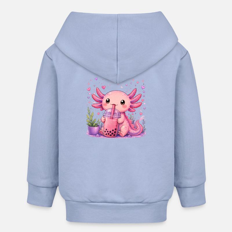 Axolot rose avec bubble tea - Veste à capuche bébé bio Stanley/Stella - ciel