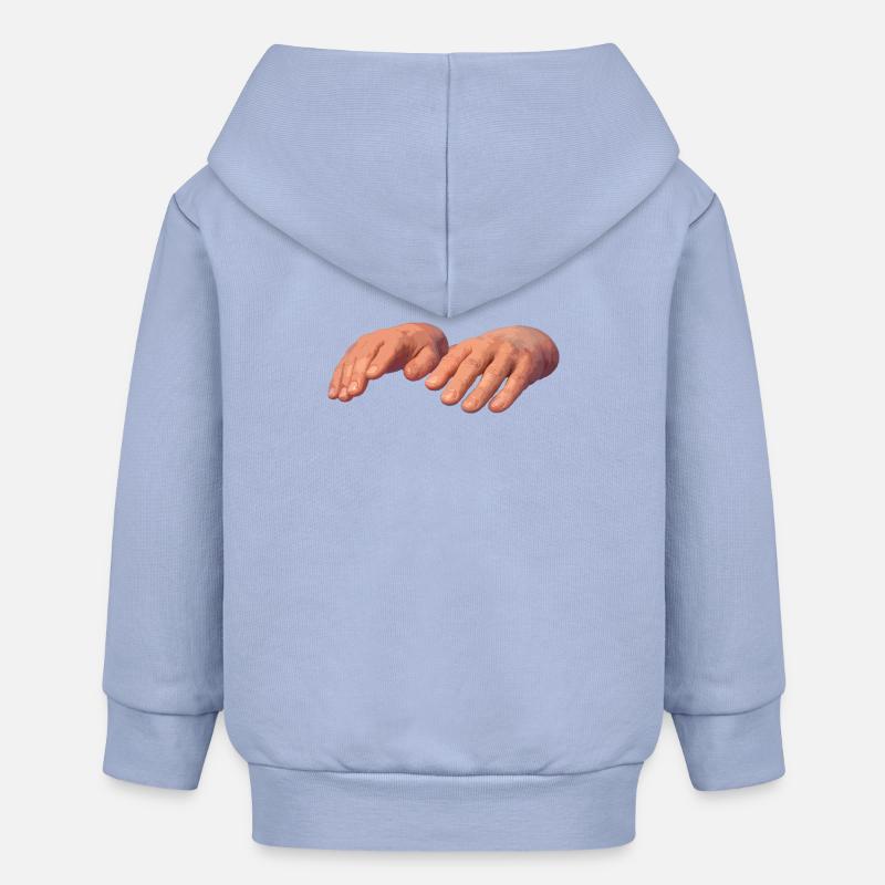 Des mains dans de doux tons terreux - Veste à capuche bébé bio Stanley/Stella - ciel