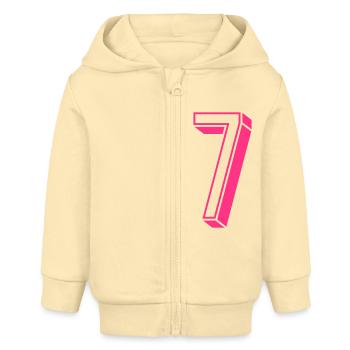 Zahl sieben - Nummer 7 pink Mädchen Trikotnummer - Baby Organic Kapuzenjacke Baby Connector von Stanley/Stella - Creme - Vorne