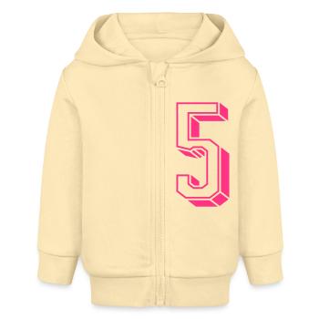 Zahl fünf - Nummer 5 pink Mädchen Trikotnummer - Baby Organic Kapuzenjacke Baby Connector von Stanley/Stella - Creme - Vorne