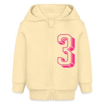 Zahl drei - Nummer 3 pink Mädchen Trikotnummer - Baby Organic Kapuzenjacke Baby Connector von Stanley/Stella - Creme - Vorne