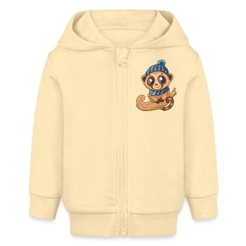 Mignon lémurien avec écharpe et chapeau à pompon. - Veste à capuche bébé bio Stanley/Stella - crème - Devant