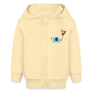der kleine Elefant mit einem Strauß an Luftballons - Baby Organic Kapuzenjacke Baby Connector von Stanley/Stella - Creme - Vorne
