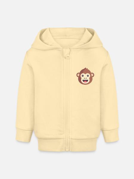 brauner Affen Emoticon - Baby Organic Kapuzenjacke Baby Connector von Stanley/Stella - Creme
