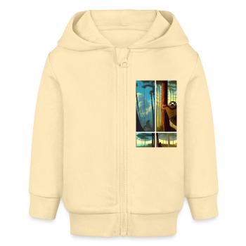Coole Comiczeichnung eines Faultiers im Dschungel - Baby Organic Kapuzenjacke Baby Connector von Stanley/Stella - Creme - Vorne
