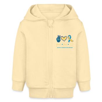 Peace Love T21 - Down Syndrome Awareness I - Veste à capuche bébé bio Stanley/Stella - crème - Devant