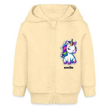 Licorne pour la bonne humeur - Veste à capuche bébé bio Stanley/Stella - crème - Devant
