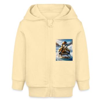 Eine Echse bei einer Schlittenfahrt - Baby Organic Kapuzenjacke Baby Connector von Stanley/Stella - Creme - Vorne