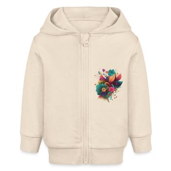 Abstract Floral Explosion - Baby Organic Zip-up Hoodie by Stanley/Stella - soft Ecru - Front